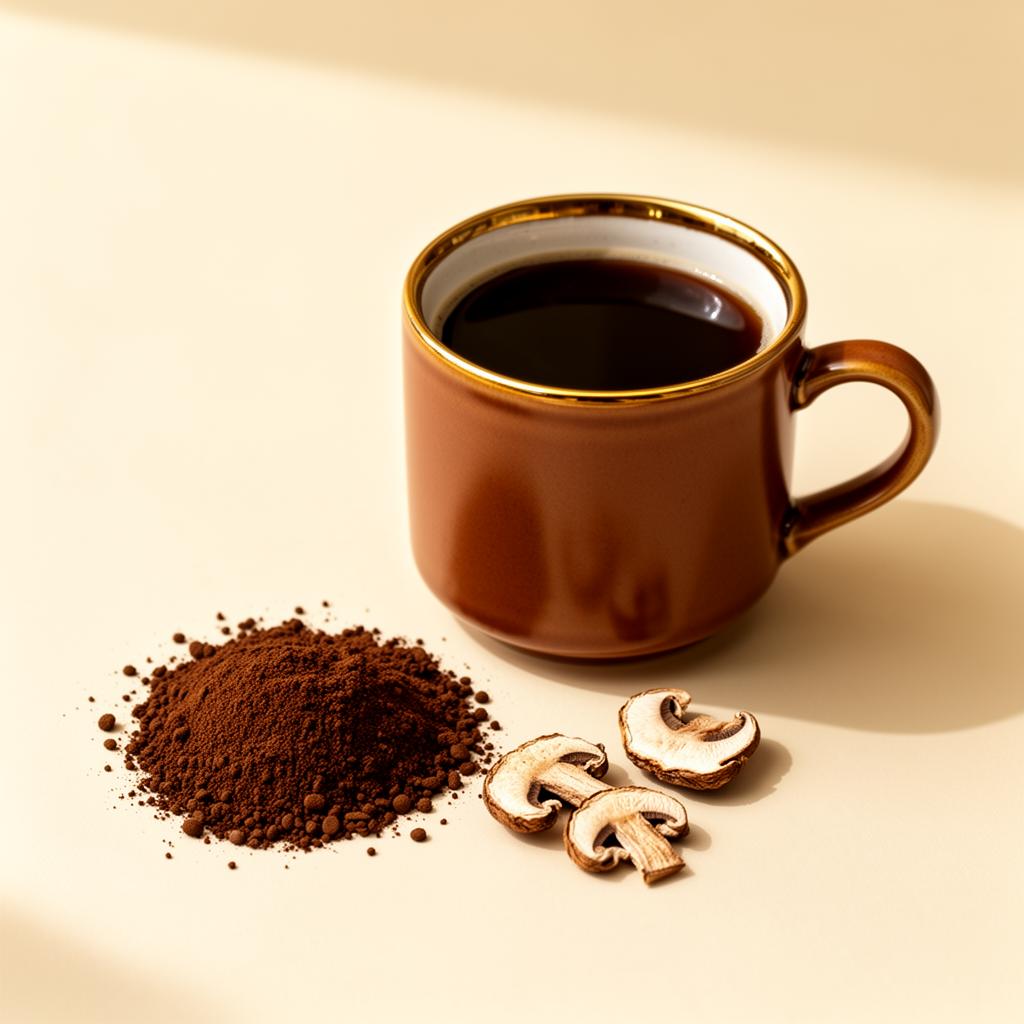 MIANIMED Mushroom Fuse Instant Coffee served in a mug